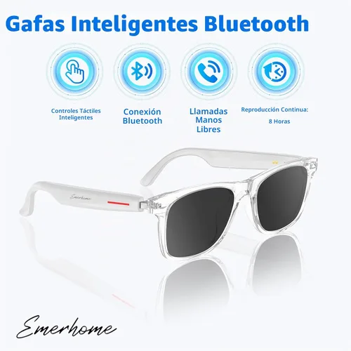 Vista 3 de Emerhome Gafas de sol inteligentes Bluetooth - Gafas de audio para hombres y mujeres, control táctil, protección UV para exteriores y control