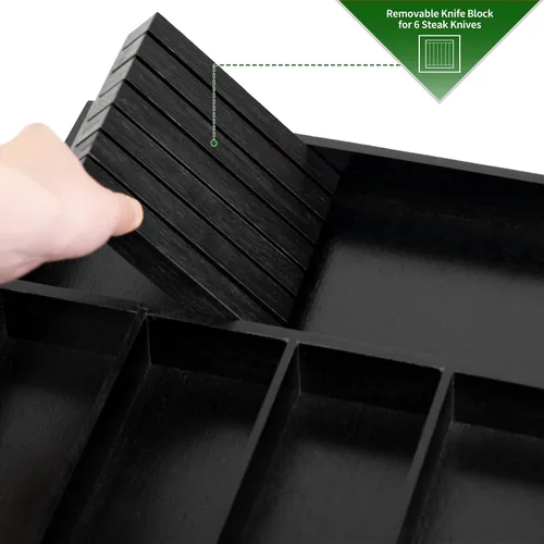 Vista 2 de VaeFae Organizador de cubiertos de bambú, soporte para utensilios para cajón, bandeja de cubiertos de madera con separador para cajón de cocina