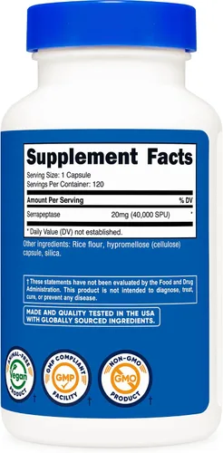 Vista 5 de Nutricost Serrapeptase 40,000 SPU, 120 cápsulas - Sin gluten, sin OMG y apto para vegetarianos