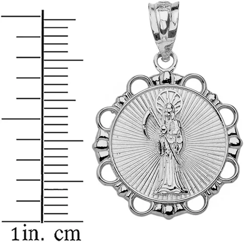Vista 2 de Collar con colgante de plata de ley con diseño de Santa Muerte