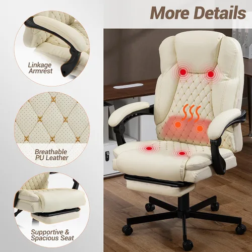 Vista 7 de Silla de oficina de masaje con reposapiés, sillas ejecutivas de calefacción por vibración de 6 puntos, silla ejecutiva ergonómica para oficina