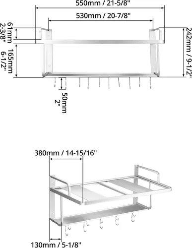 Vista 3 de QWORK Estante para horno de microondas, soportes para horno eléctrico de montaje en pared, aluminio de doble capa para microondas y especias, 2
