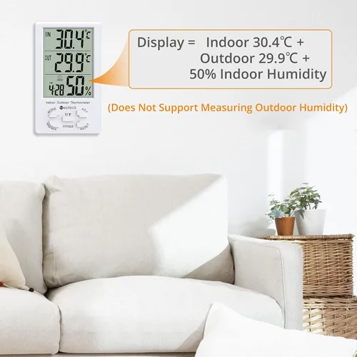Vista 9 de Neoteck 2 en 1 termómetro higrómetro con reloj pantalla LCD 4.9 ft sensor cable ± 1°/5% High Accuracy Digital Humidity Temperature Meter with