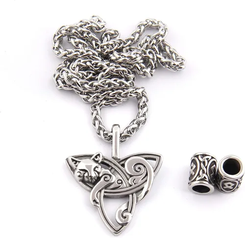 Vista 5 de Gungneer Triquetra - Collar con colgante de gato con cadena de quilla de acero, con nudo de Trinidad celta y zodíaco para mujeres y hombres, acero