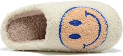 Vista 4 de Pantuflas retro peludas para mujeres y hombres, retro, suaves, esponjosas, cálidas, antideslizantes, estilo de pareja, informales, con cara