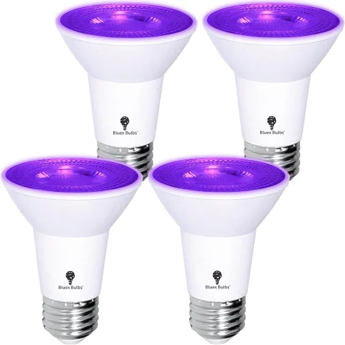Vista 11 de Bluex Bombillas 4 unidades PAR20 LED de luz negra, 10 W (equivalente a 100 W) E26, nivel de foco de luz negra 385-400 nm, para pintura corporal