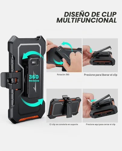 Vista 3 de Funda para Teléfono iPhone 13/14/15: Funda Protectora para iPhone 16e con Clip para Cinturón y Funda Diseño Duradero de Doble Capa con Soporte