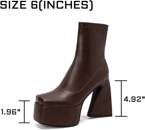 Vista 6 de AMINUGAL Botas triangulares para mujer, con puntera cuadrada, de piel sintética, gruesas, con cremallera, a la moda, para mujer