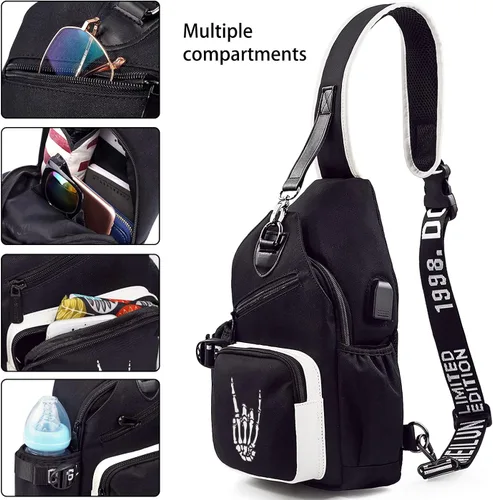 Vista 2 de Junlion Bolso bandolera bandolera para hombre y mujer, multiusos, para el pecho