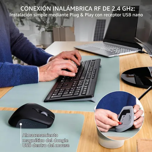Vista 3 de Cherry Stream Comfort Teclado y Ratón Inalámbricos de Escritorio Mecanismo de Tijeras USB SX Silencioso Susurrante Tecladazo