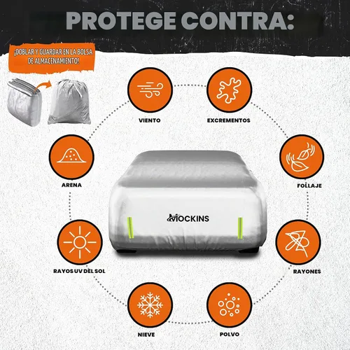Vista 3 de Mockins - Funda para automóvil de poliéster plateado 190T, para todo tipo de clima, transpirable e impermeable, protegerá tu vehículo contra