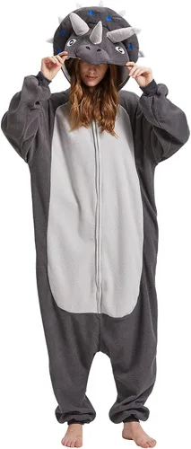 Vista 3 de Pijama de animal triceratops mameluco unisex adulto dinosaurio Navidad disfraz de una pieza cosplay para mujeres y hombres