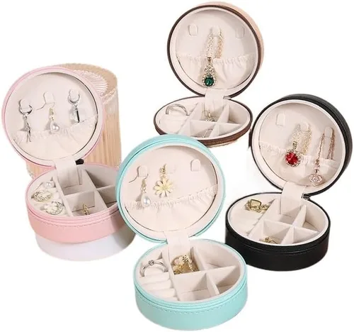 Vista 5 de joyero Caja De Almacenamiento De Joyas Portátil, Organizador De Viaje, Estuche De Joyería, Almacenamiento De Cuero, Pendientes, Collar, Anillo, 01
