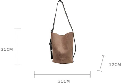 Vista 6 de Bolso de cubo vintage de gamuza marrón - Bolso de mano de tendencia otoñal con bolsa desmontable, bolso de hombro para mujer y bolso de trabajo