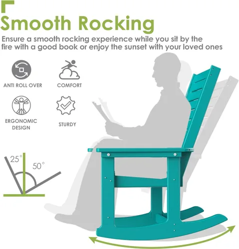 Vista 4 de GREENVINES Oversized Outdoor Rocking Chair, HDPE Rocker, Aqua