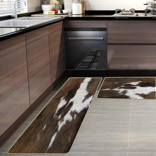 Vista 8 de TOMWISH Alfombra con estampado de vaca, tapete de cocina de piel de vacuno para piso, 2 piezas, diseño de vaca occidental, antideslizante