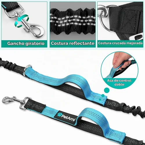 Vista 4 de PetAmi Correa de perro manos libres premium para 2 perros, correa de cinturón ajustable para caminar con perro, bolsa de accesorios de mochila