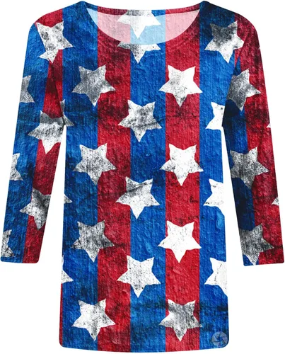 Vista 4 de American Flag T Shirt Patriotic Shirts Women 4th of July Shirt Raglan Short Sleeve Stars Stripes Top Tees