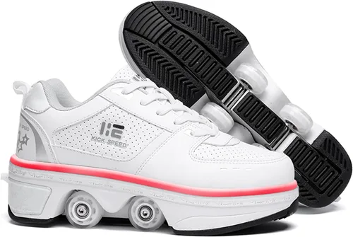 Vista 7 de Zapatos patines 2 en 1 con 4 ruedas retráctiles y zapatillas de deformación emergentes para deportes al aire libre y patinaje para niñas y niños