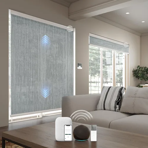 Vista 15 de Persianas inteligentes personalizadas de 110 pulgadas de ancho para ventanas grandes, persianas enrollables motorizadas 100% opacas compatibles