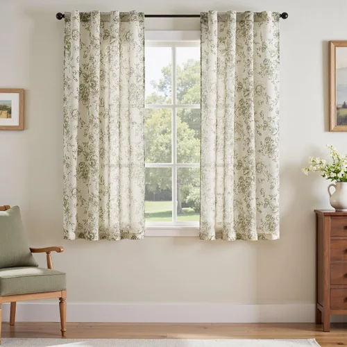 Vista 59 de Jinchan Cortinas de Mezcla de Lino con Estampado Floral para Sala de Estar, 84 Pulgadas de Largo, Cortinas con Bolsillo para Varilla y Tab Trasera