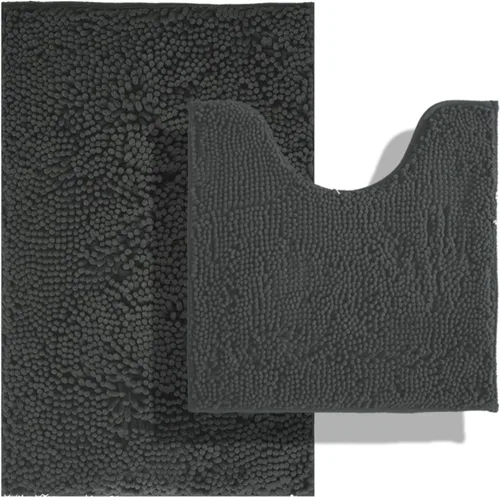 Vista 49 de Juegos de alfombras de baño de 2 piezas, alfombra de baño de felpilla extra suave ultra absorbente, alfombra de baño con base antideslizante de PVC