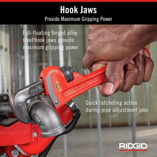 Vista 5 de RIDGID 31010 - Llave de tubería recta modelo 10 resistente, llave de fontanería de 10 pulgadas, color rojo, negro, 9.843 in (10 pulgadas)