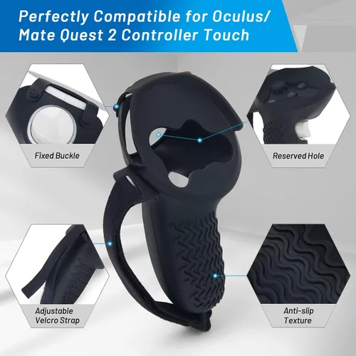 Vista 2 de Controller Grips Cover for OculusMeta Quest 2, Pletpet Anti-Throw VR Handle Cover with Adjustable Straps for Oculus Quest 2 Accessories Black