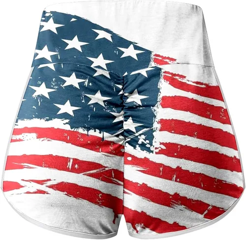 Vista 7 de Pantalones cortos de yoga para mujer, con diseño de bandera estadounidense, sin costuras, con diseño patriótico, estrellas, rayas, ligeros, para yoga