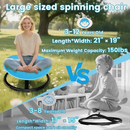 Vista 3 de Silla giratoria de tamaño grande de 21 pulgadas de largo x 19 pulgadas de ancho para niños autistas, silla giratoria sensorial para niños pequeños