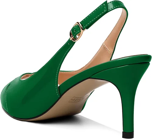 Vista 5 de AUMOTED Zapatos de vestir lisos para mujer, con puntera abierta, tacón medio, de charol y correa ajustable sexy, de 2.5 pulgadas