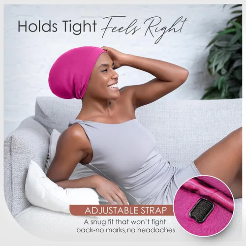 Vista 3 de CAPLORD - Gorro de satén con forro para dormir, de bambú, para cabello natural erizado, para mujeres y hombres