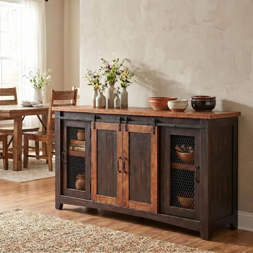 Vista 4 de Martin Svensson Home, mueble para TV Santa Fe de madera maciza, 65", negro antiguo y pino envejecido con aspecto desgastado Solid Pine, TV Stand