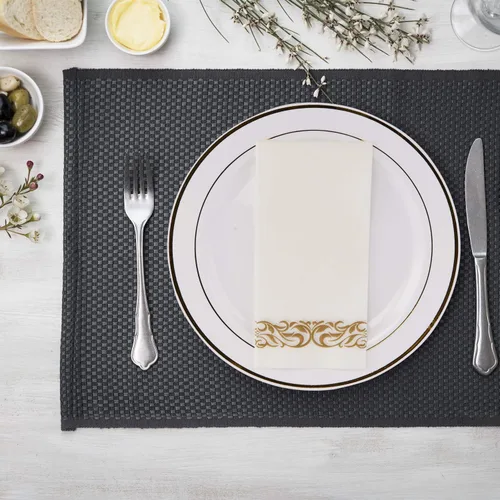 Vista 6 de FOCUSLINE 100 toallas de baño con tacto de lino, toallas de mano desechables suaves y absorbentes para invitados, toallas de papel tipo tela