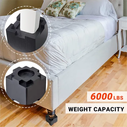 Vista 5 de Elevadores de madera de 3.5 pulgadas con almohadilla de goma antideslizante, elevadores de muebles resistentes y seguros, elevadores de cama Large