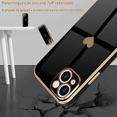 Vista 5 de Teageo Funda de iPhone 13 Pro, mujer y niña, corazón bonito, chapado brillante, cubierta trasera suave negra, protección completa de cámara Negro
