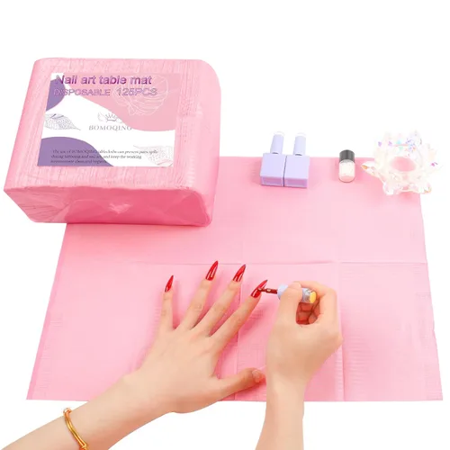 Vista 10 de 125 toallas desechables de papel para uñas acrílicas, 3 capas, plegable, para mesa de uñas, impermeable, hoja de práctica de arte de uñas, Azul