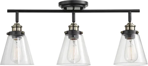 Vista 12 de GLOBE Electric 59628 Jackson - Iluminación de riel de 3 luces, níquel cepillado, pantallas de vidrio transparente, plata, bombilla no incluida