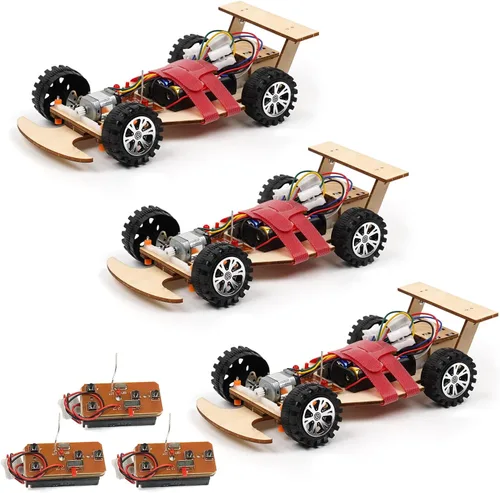 Vista 8 de Kit de ciencia de madera con control remoto inalámbrico R/C de carreras F1 para construir (paquete de carreras de 2), kit de proyecto científico
