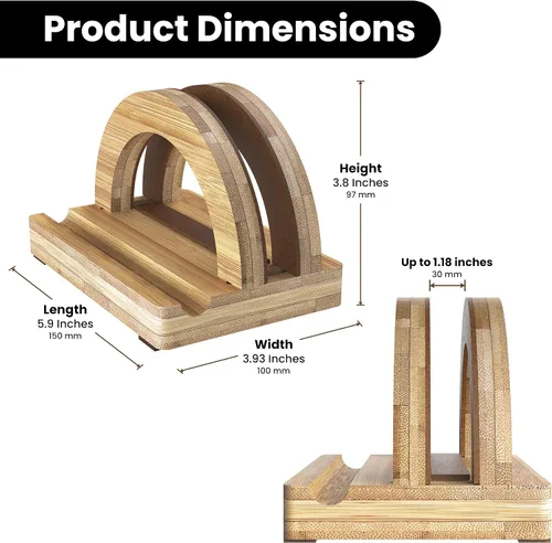 Vista 5 de Kothar Soporte vertical de madera prémium para laptop, soporte de bambú ajustable de una sola ranura para MacBook, Dell, HP y más Organizador
