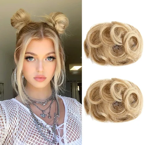 Vista 8 de REECHO Space Bun Hair Pieces, 2 piezas de mini clips de garra en moños desordenados y orejas de gato, extensiones de moño de cabello falso HB001