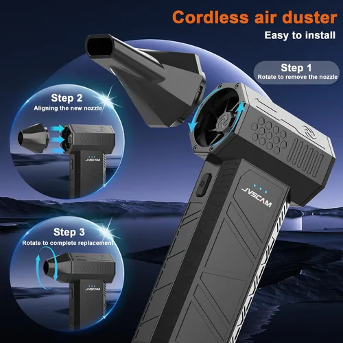 Vista 5 de JVSCAM Plumero de aire comprimido – Plumero de aire eléctrico con motor sin escobillas – Ventilador de aire inalámbrico ajustable de 3 engranajes