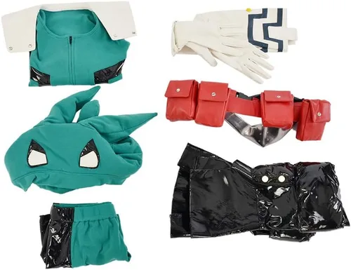 Vista 7 de miccostumes Ropa deportiva de lucha para mujer, diseño de anime héroe, con sombrero de felpa, orejas móviles, cubre piernas, accesorio para el cuello