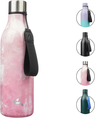 Vista 35 de Konokyo Botella de agua aislada con correa, botella de agua de acero inoxidable de 18 onzas de doble pared con aislamiento al vacío, frasco de Verde