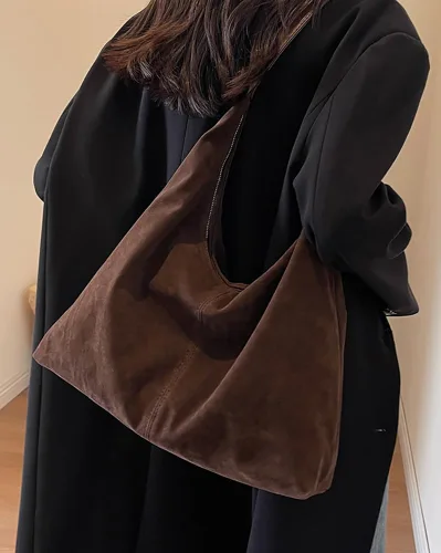 Vista 2 de Bolsas de hombro de gamuza holgada para mujer, bolso de mano para mujer, bolso de mano para mujer, bolso de trabajo, bolso de media luna, bolso