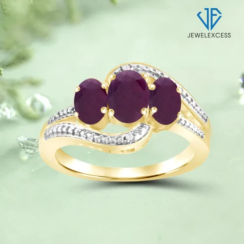 Vista 4 de JEWELEXCESS Anillo de diamantes blancos de rubí y acento de 1.80 CTW en oro de 14 quilates sobre plata