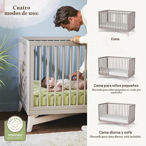 Vista 2 de Little Seeds Pala - Cuna convertible 4 en 1, color gris pardo/blanco lavado
