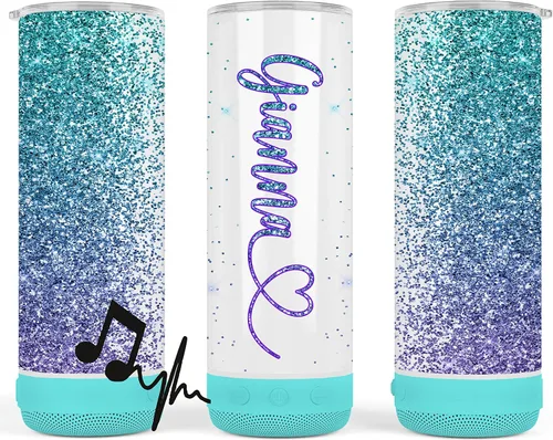 Vista 3 de Vaso de música de acero inoxidable, 16oz, personalizado, taza de viaje, aislado, efecto de purpurina