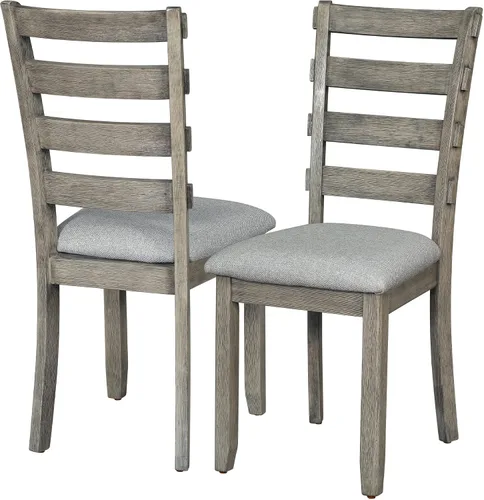 Vista 9 de JIVOIT Juego de mesa de comedor rústica de 6 piezas con hermoso patrón de grano de madera, juego de cocina de madera maciza con mesa de comedor