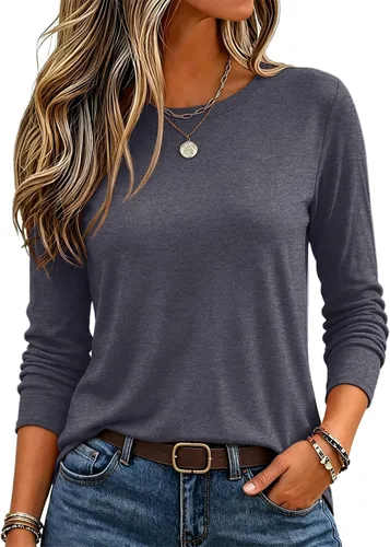 Vista 15 de Zeagoo Paquete de 3 camisetas de manga larga para mujer, estilo casual, suave, cuello redondo, básicas, ropa de otoño Z Rayas Azul 273